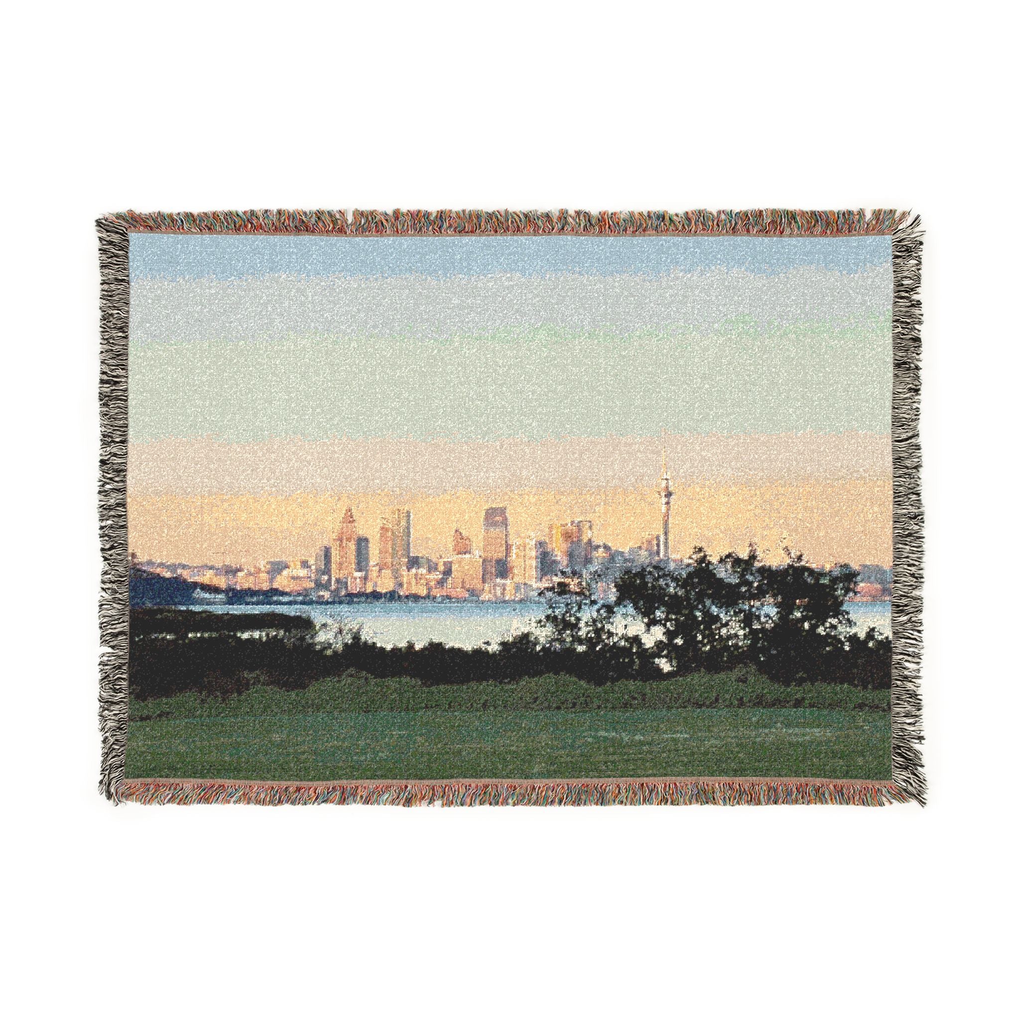 Aucklsnd City morning scape (original photograph Jenifergcreates) Woven Blanket